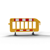 Crowd barrier | made of plastic | fence element yellow | film RA1/A | red / white